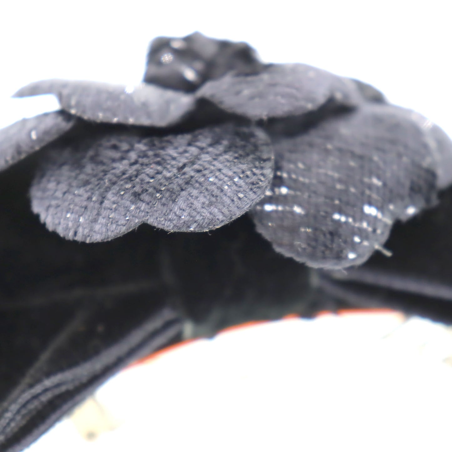 CHANEL Barrette Camellia Ribbon Black Suede #AH305