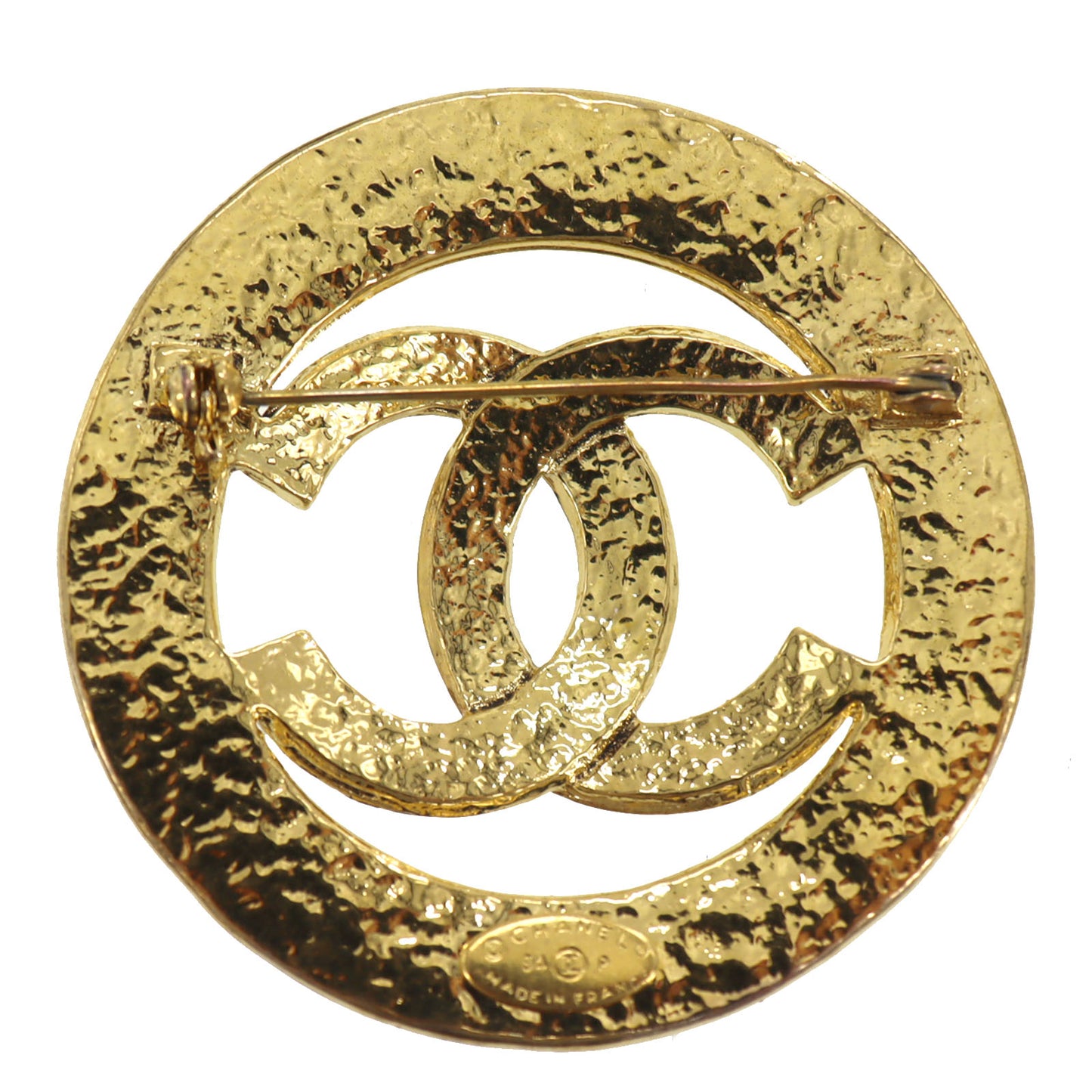 CHANEL CC Logos Circle Pin Brooch Gold Plated 94P #BX868
