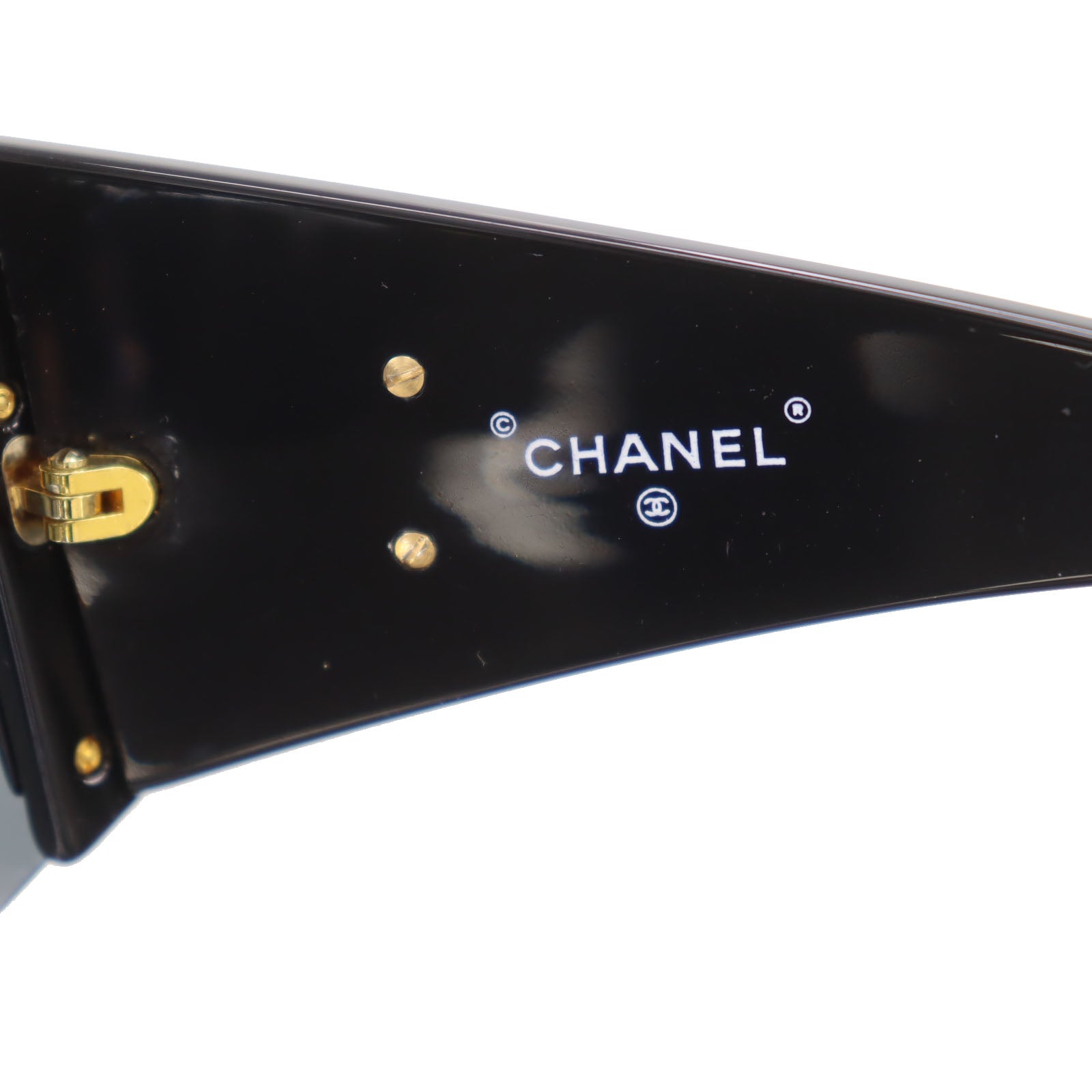 CHANEL Chain Used Sunglasses Black Shield Eye Wear Italy CW623 VINTAGE MODE JP