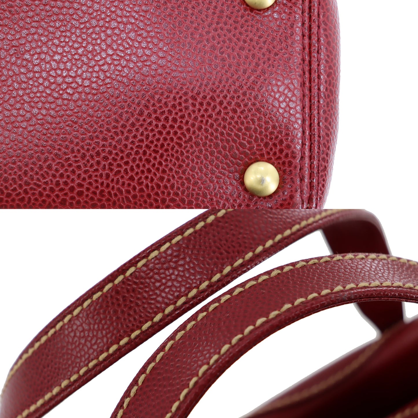 CHANEL Logo HandBag Red Leather #AH579