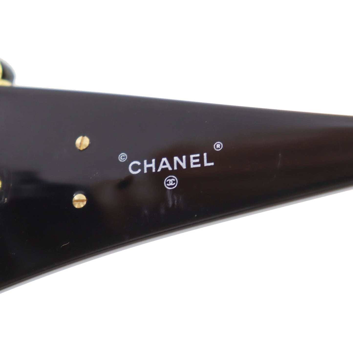 CHANEL Chain Used Sunglasses Black Shield Eye Wear Italy #CU905