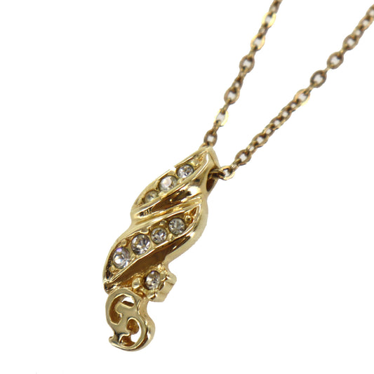 Christian Dior CD Logo Chain Necklace Rhinestone Gold-Plated #BO575