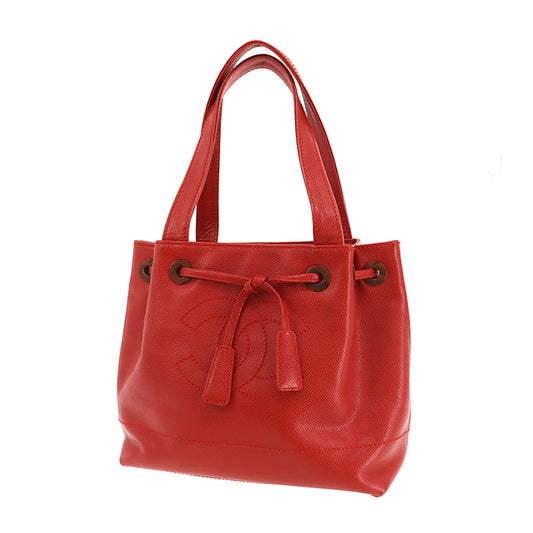 CHANEL CC Shoulder Handbag Red Caviar Skin Leather #CD264