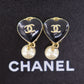 CHANEL CC Logos Pearl Earrings Black Gold Clip-On 04 A #CD541