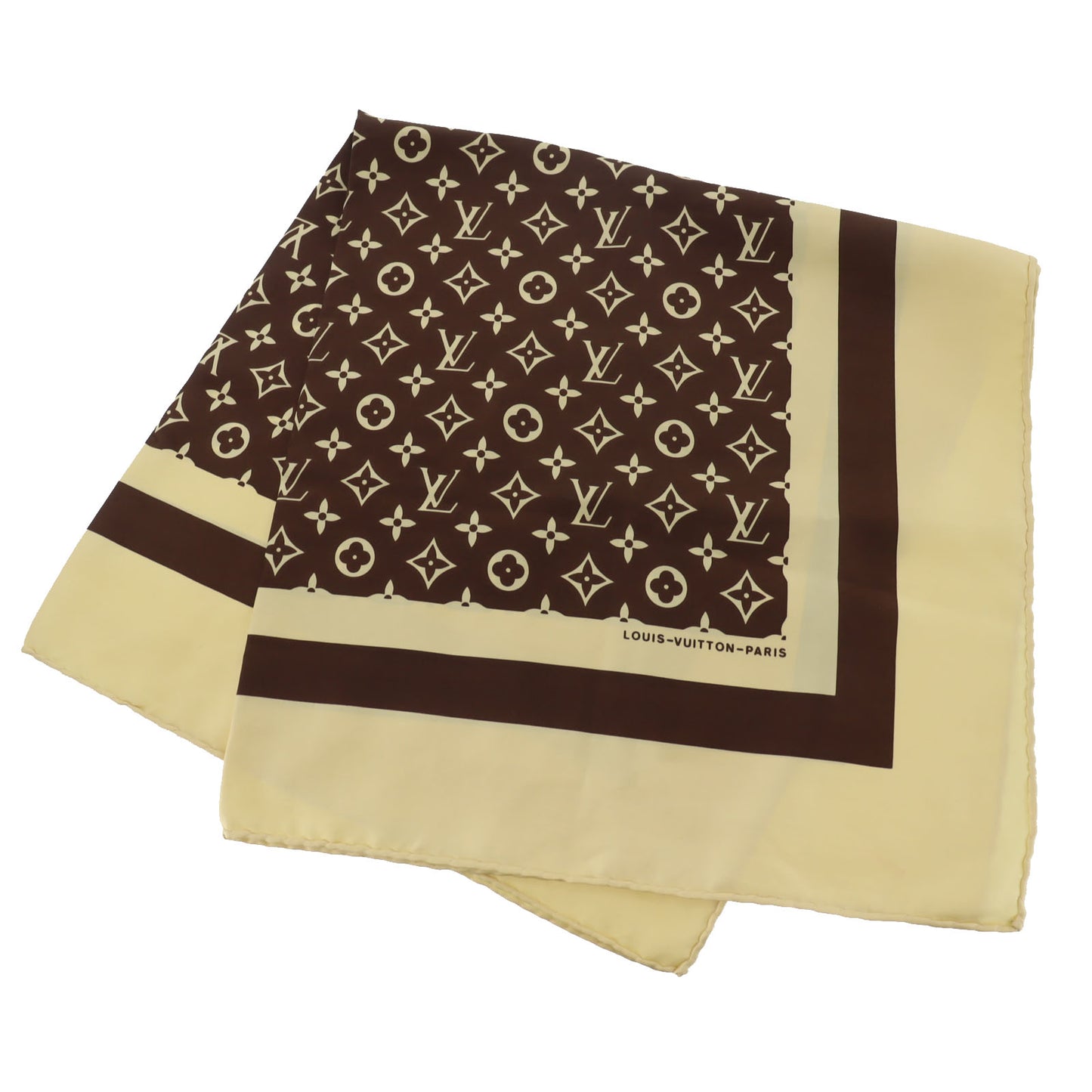 LOUIS VUITTON LV Used Monogram Scarf Brown Beige Vintage #DA814