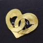 CHANEL CC Logos Heart Pin Brooch Gold Plated 95 P #CB713