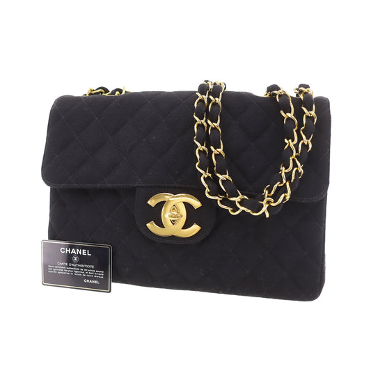 CHANEL Big Matelasse Shoulder Bag Black Cotton #CF840