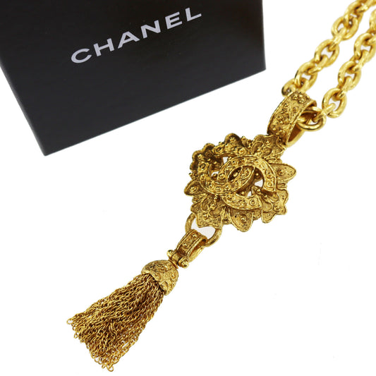 CHANEL CC Logos Chain Necklace Gold 94A #AH23