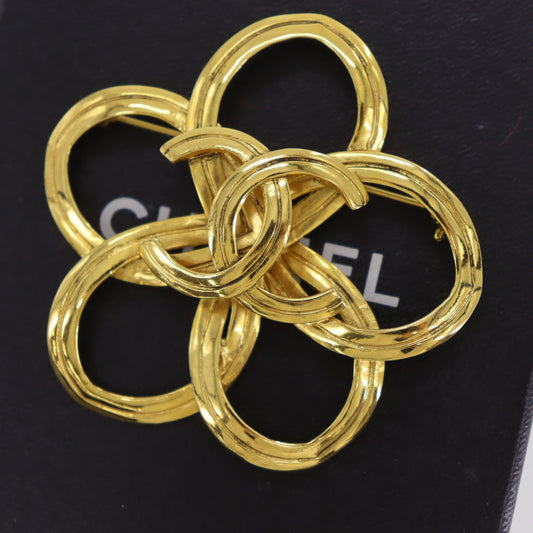 CHANEL CC Flower Pin Brooch Gold Plated 96P #CD808