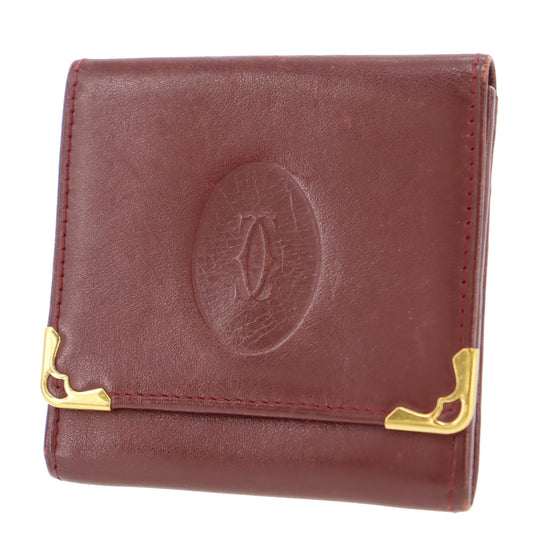 Cartier Must Line Logos Coin Case Wallet Bordeaux Leather #AH293