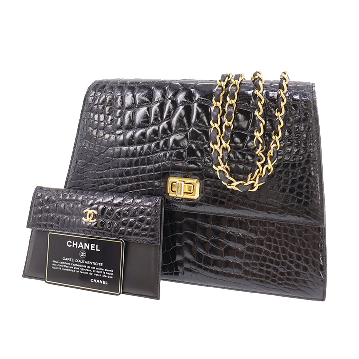 CHANEL Shoulder Bag Embossed leather Black  #BL492