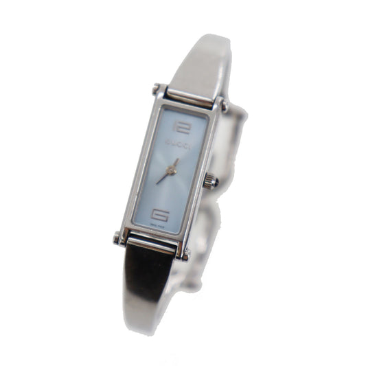 Gucci 1500L Bangle Watch Silver Light Blue Stainless Steel #CF95