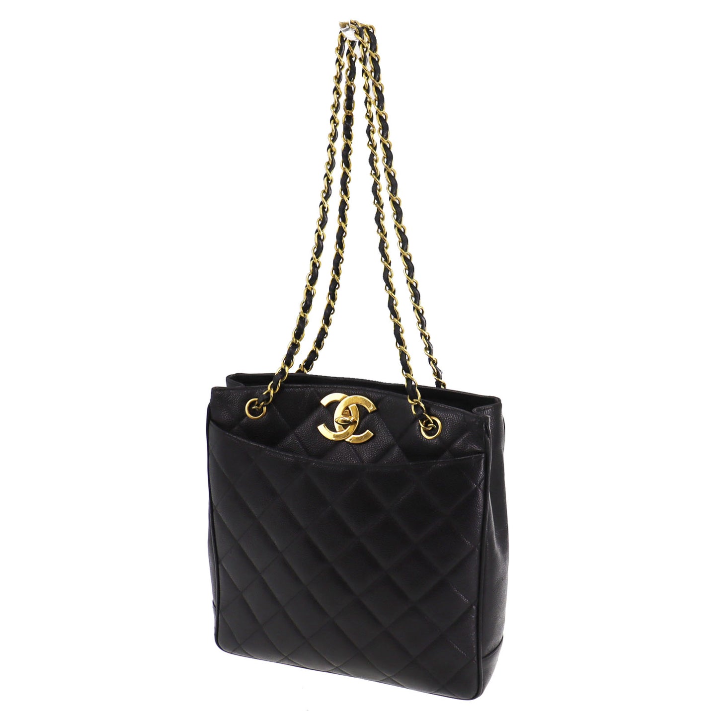 CHANEL Shoulder Tote Bag Caviar Skin Leather #CJ496