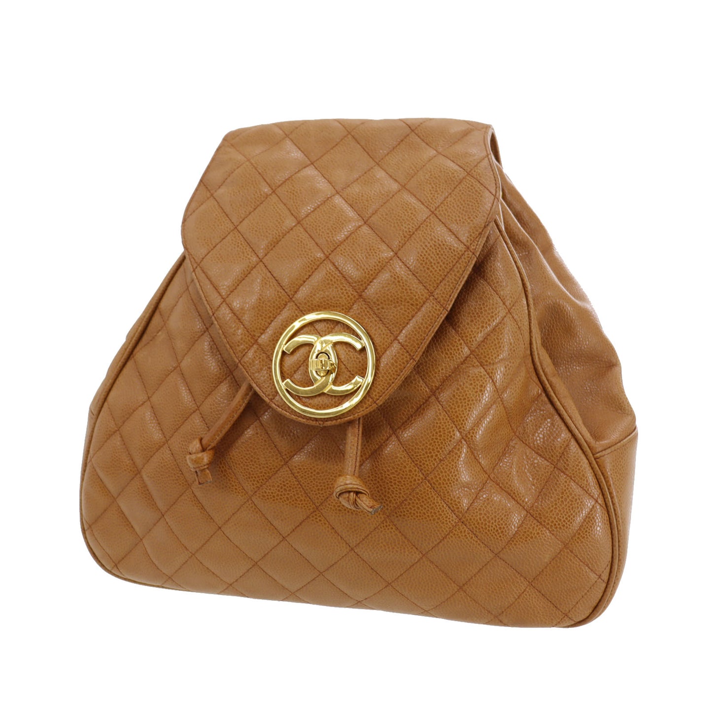 CHANEL CC Logos Brown Backpack Caviar Skin Leather #BE9