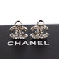 CHANEL CC Logos Rhinestone Earrings Silver Clip-On 05 V #CK780