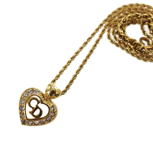 Christian Dior CD Logo Heart Rhinestone Chain Necklace Gold #CS529