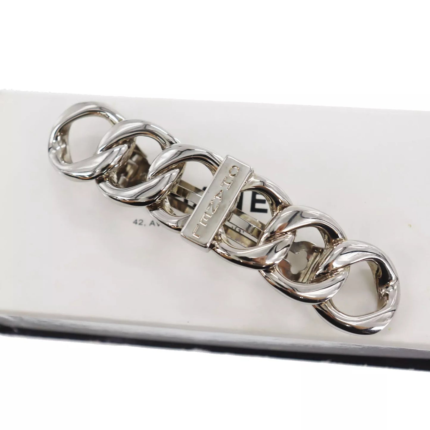 CHANEL Logos Barrette Hair Clip Silver 98A #AF690