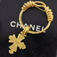 CHANEL CC Round Cross Pin Brooch Gold Plated 94P #BU252