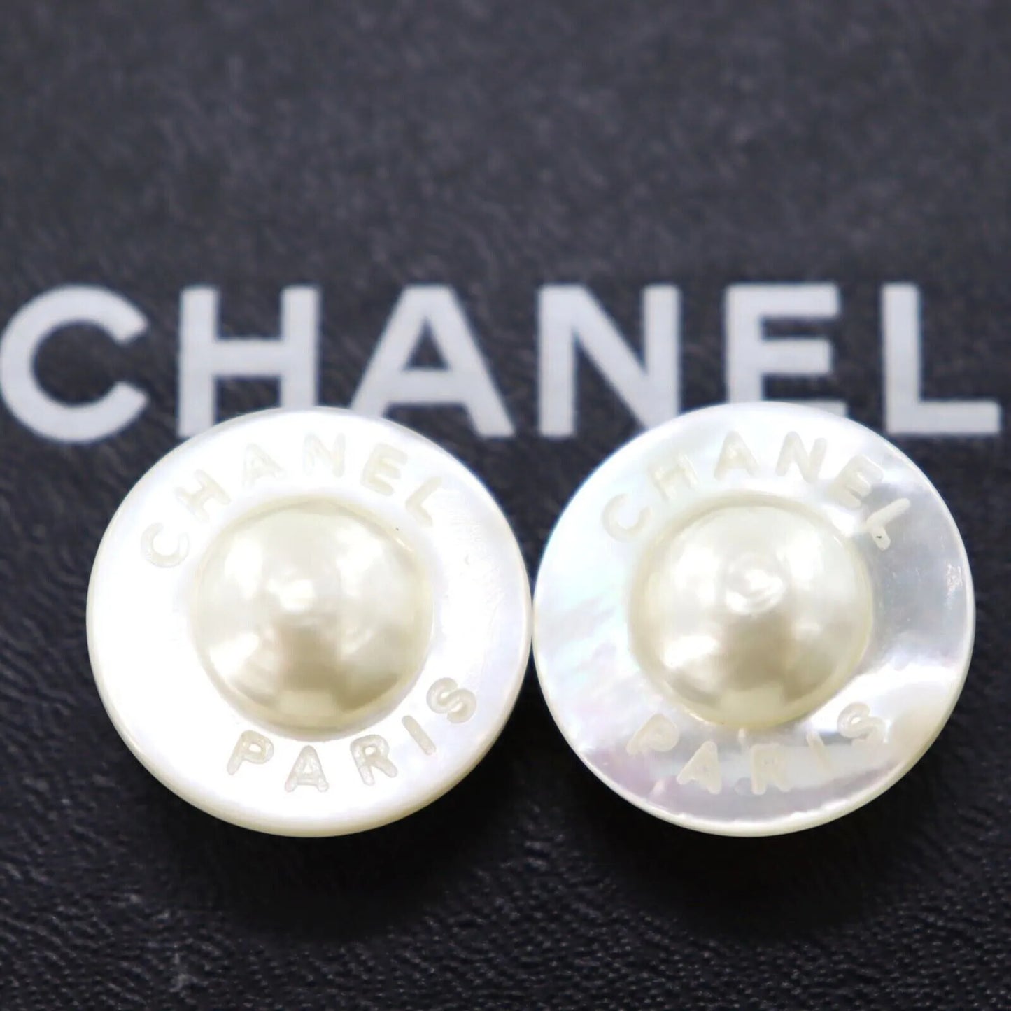 CHANEL CC Logos Circle Earrings White Clip-On 96 C  #AF251