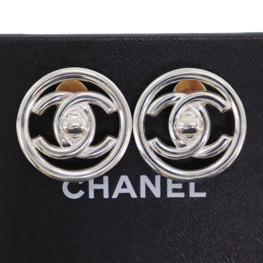 CHANEL CC Logos Circle Earrings Silver Clip-On 97 P #CH389