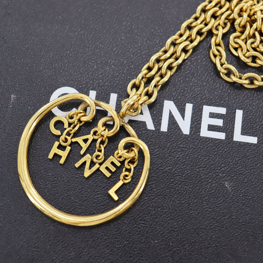 CHANEL CC Logos Circle Gold Plated Chain Necklace #AG189