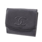 CHANEL CC Logos Bi-fold Wallet Black Caviar Skin Leather #CF129