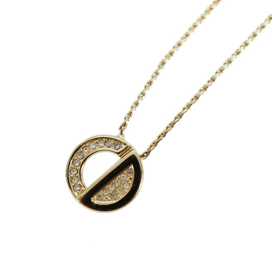 Christian Dior CD Logo Rhinestone Chain Necklace Gold #BY356