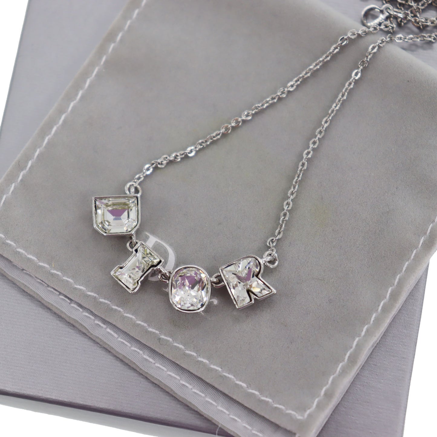 Christian Dior Rhinestone Necklace Silver #CP131