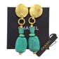 CHANEL CC Logos Earrings Gold Green Clip-On 98 P #CA194