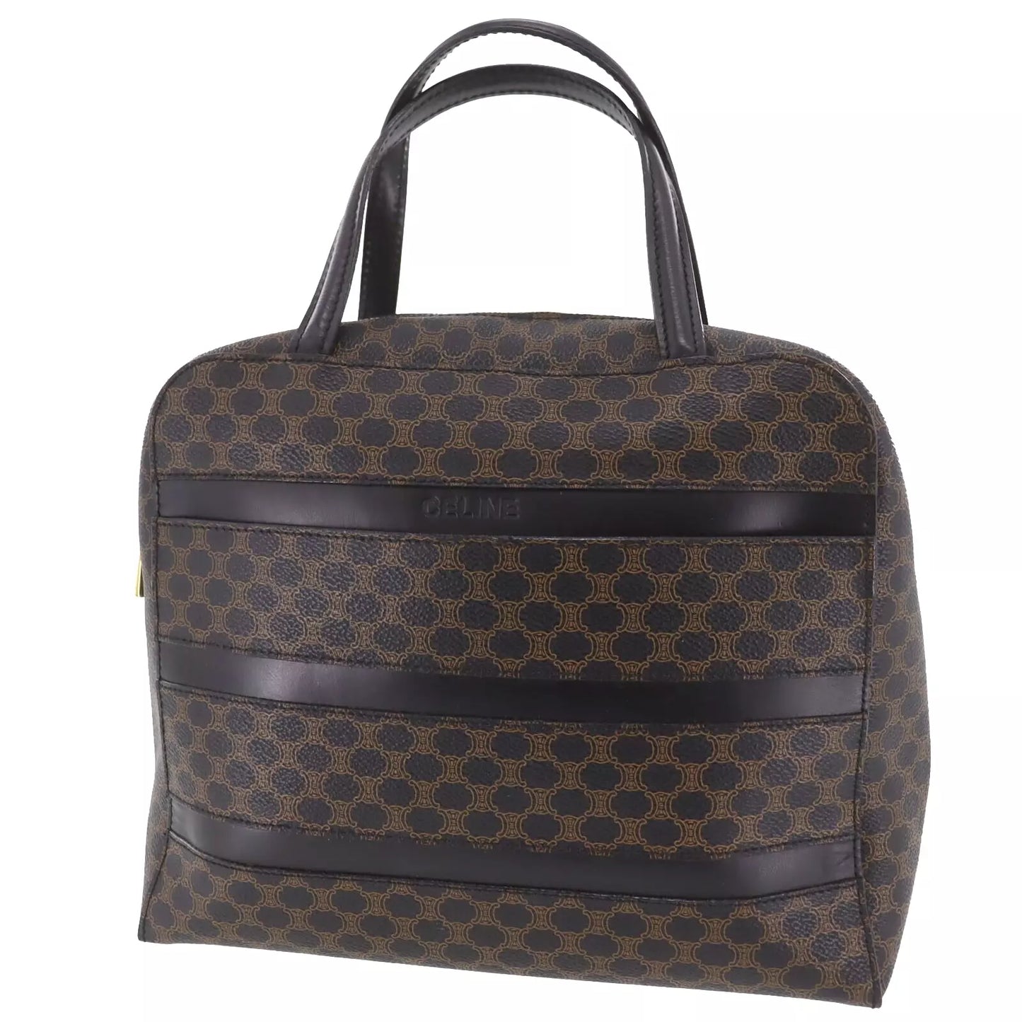 CELINE Macadam Pattern Handbag Black Brown PVC Leather #AH215