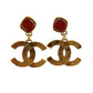 CHANEL CC Logos Red Stone Gold Piercing 99 A #CD793