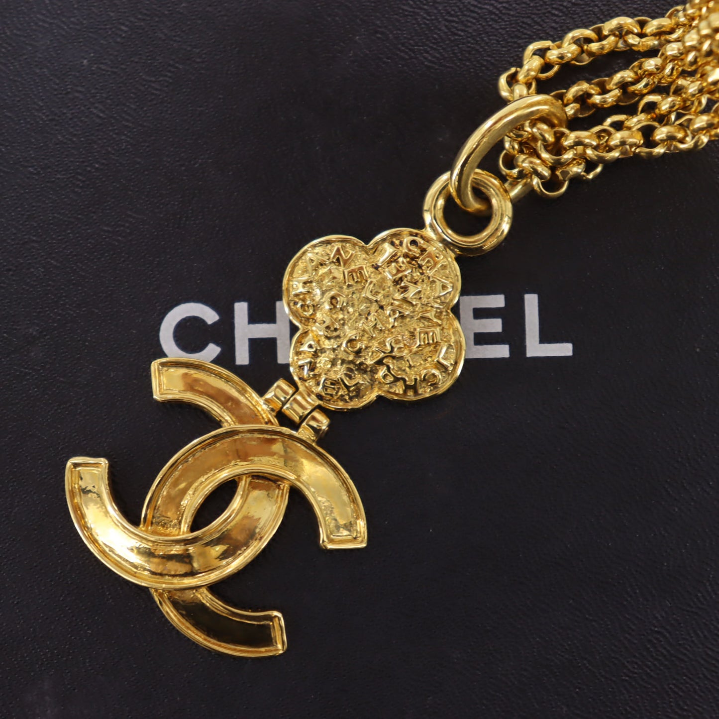 CHANEL Logo Chain Necklace Gold 95 A #AG836