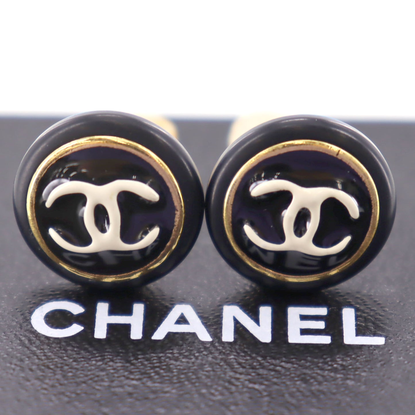 CHANEL Used Earrings Gold Black Clip-On 95 A #AG841