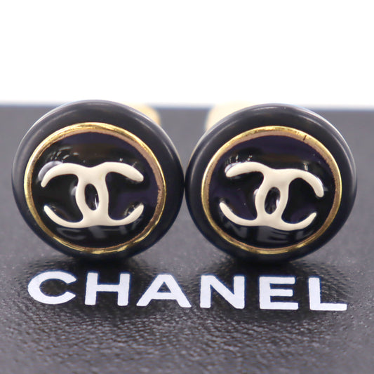 CHANEL Used Earrings Gold Black Clip-On 95 A #AG841