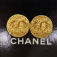 CHANEL CC Logos Circle Earrings 94A Gold Clip-On #AH580