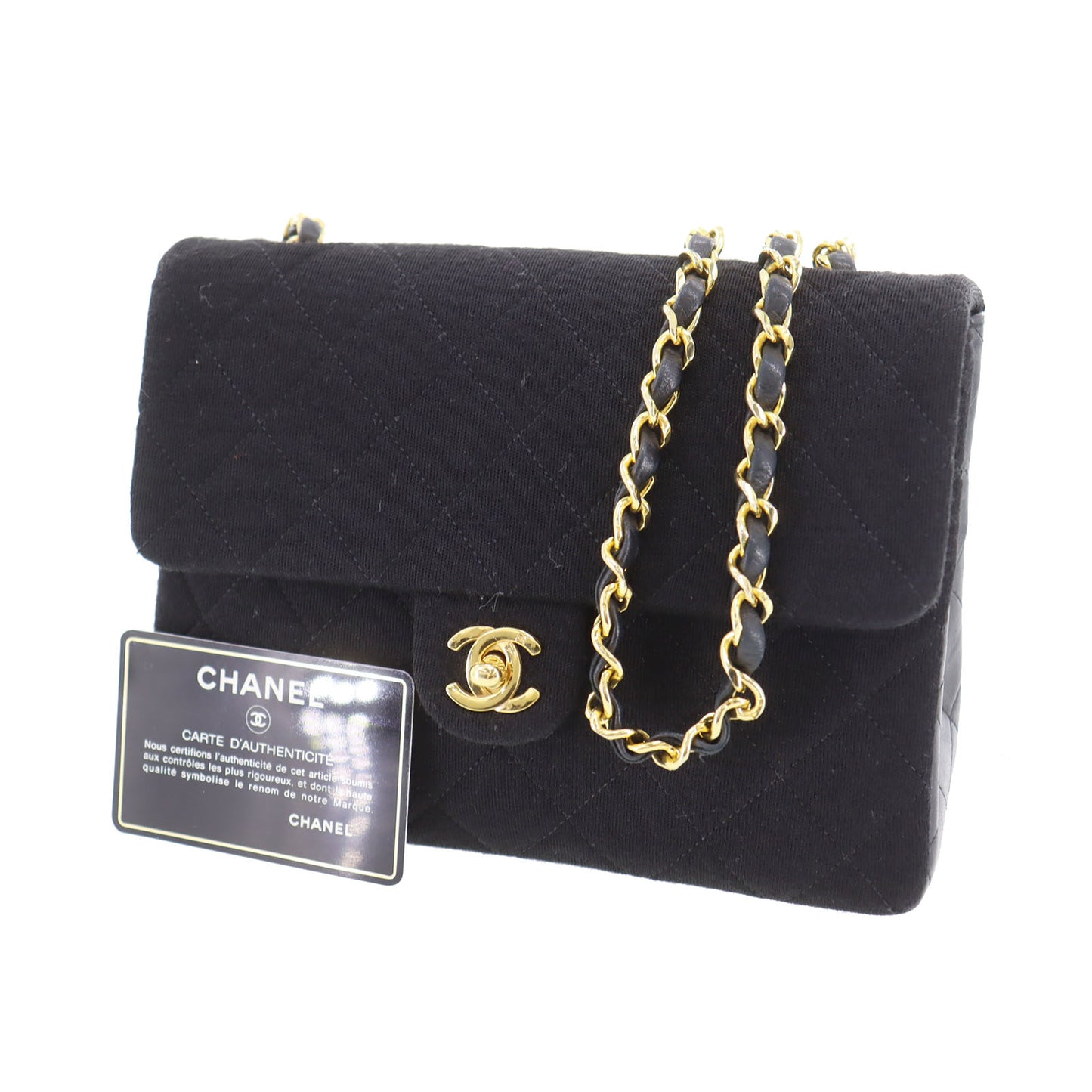 CHANEL Matelasse Shoulder Bag Crossbody Black Cotton #CK175