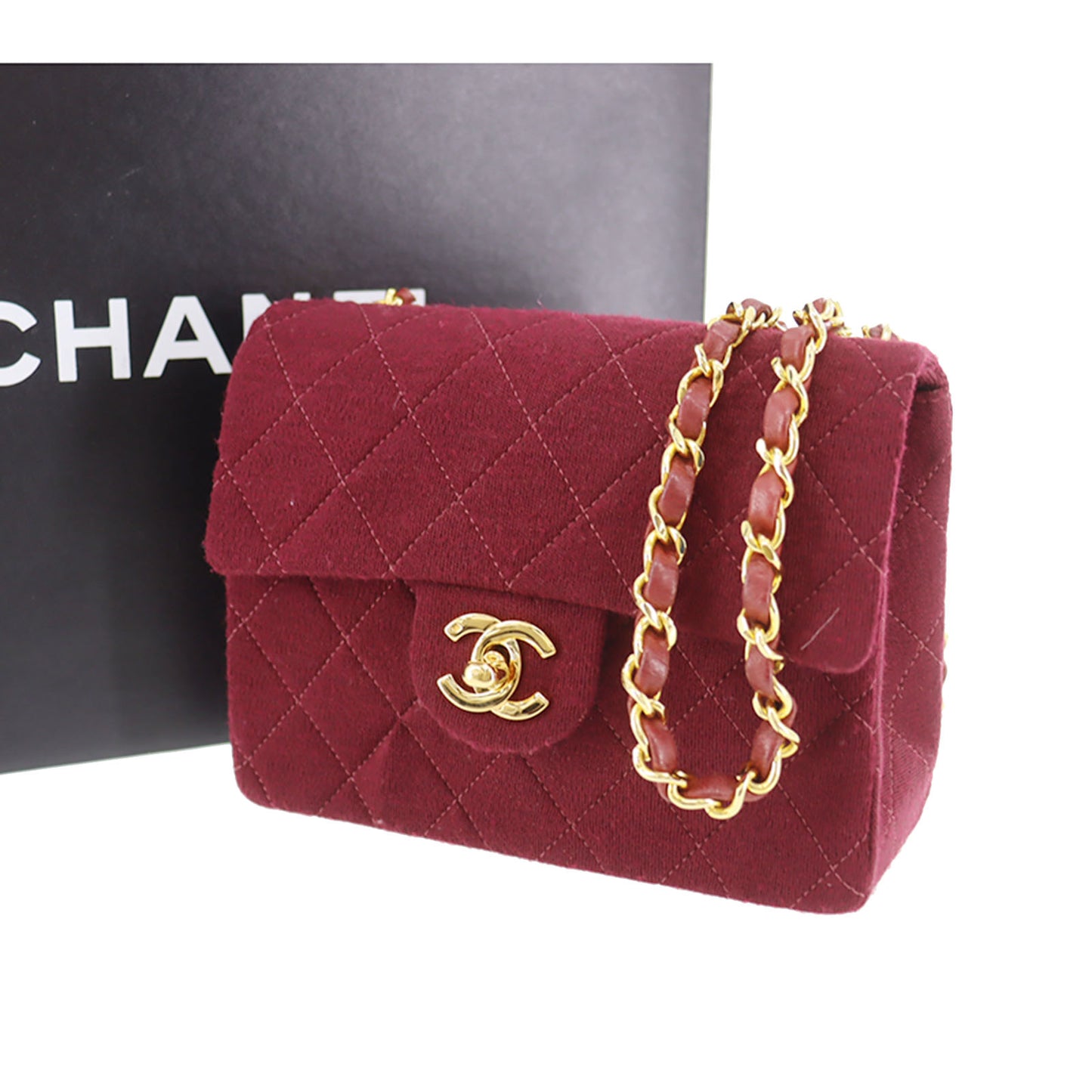 CHANEL Matelasse Shoulder Bag Bordeaux Cotton #CN74