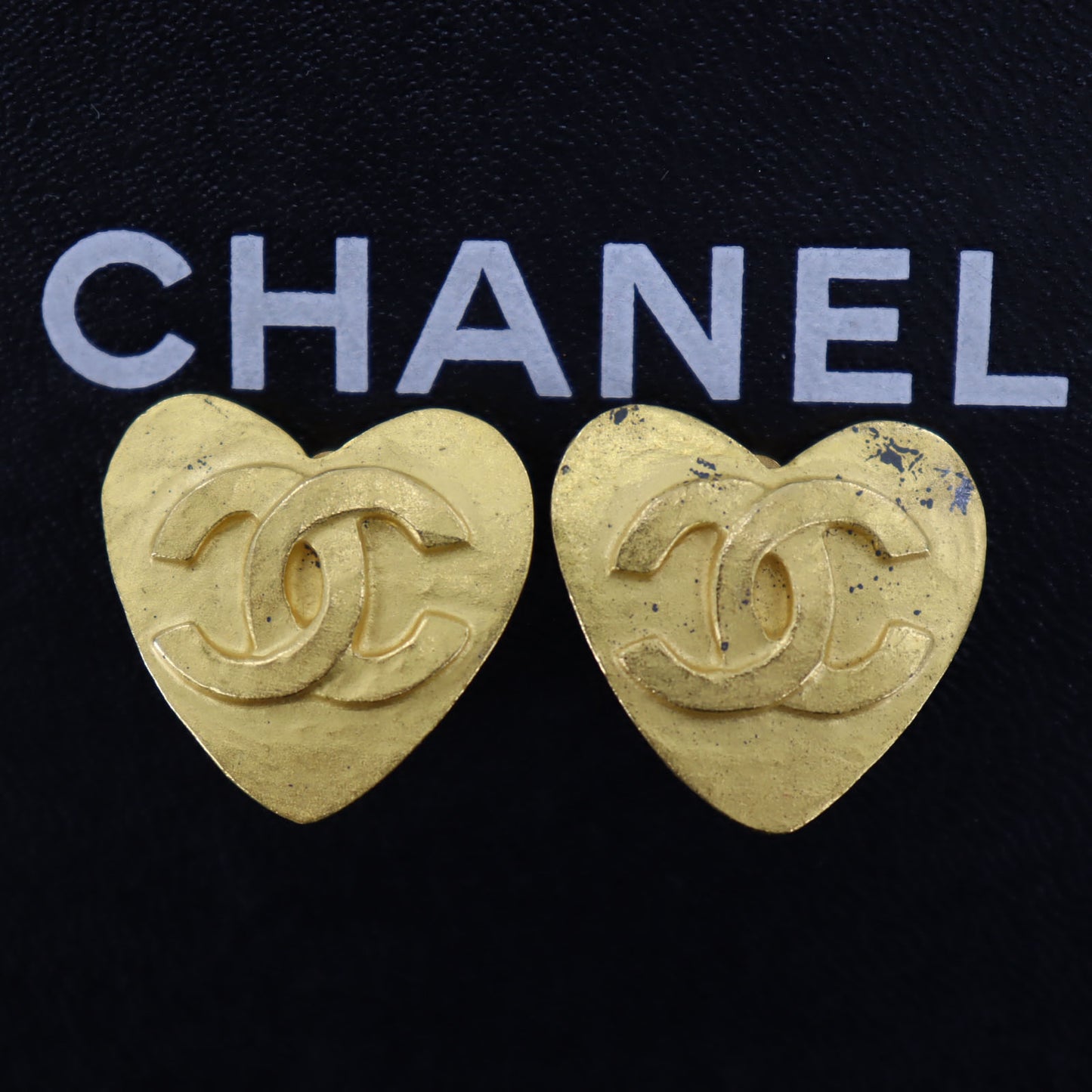 CHANEL CC Logos Heart Earrings 95P Gold Clip-On #BM804