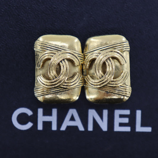 CHANEL CC Logos Earrings Gold Clip-On 94A #AG183