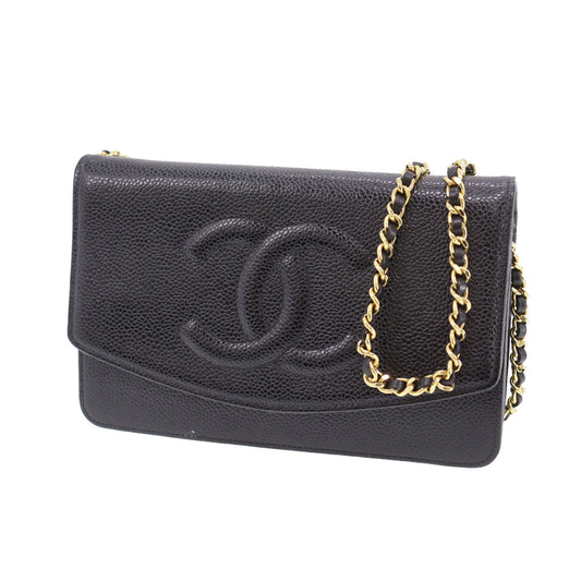 CHANEL Shoulder Bag Wallet Caviar Skin Leather #CH394