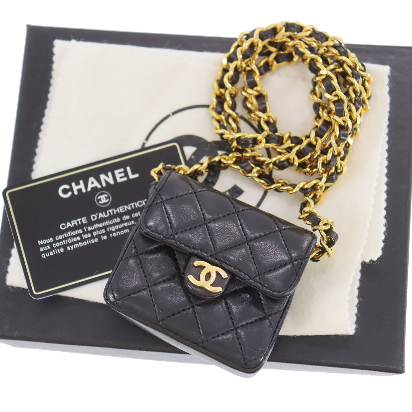 CHANEL Mini Matelasse Shoulder Bag Black Lambskin Leather #AH515