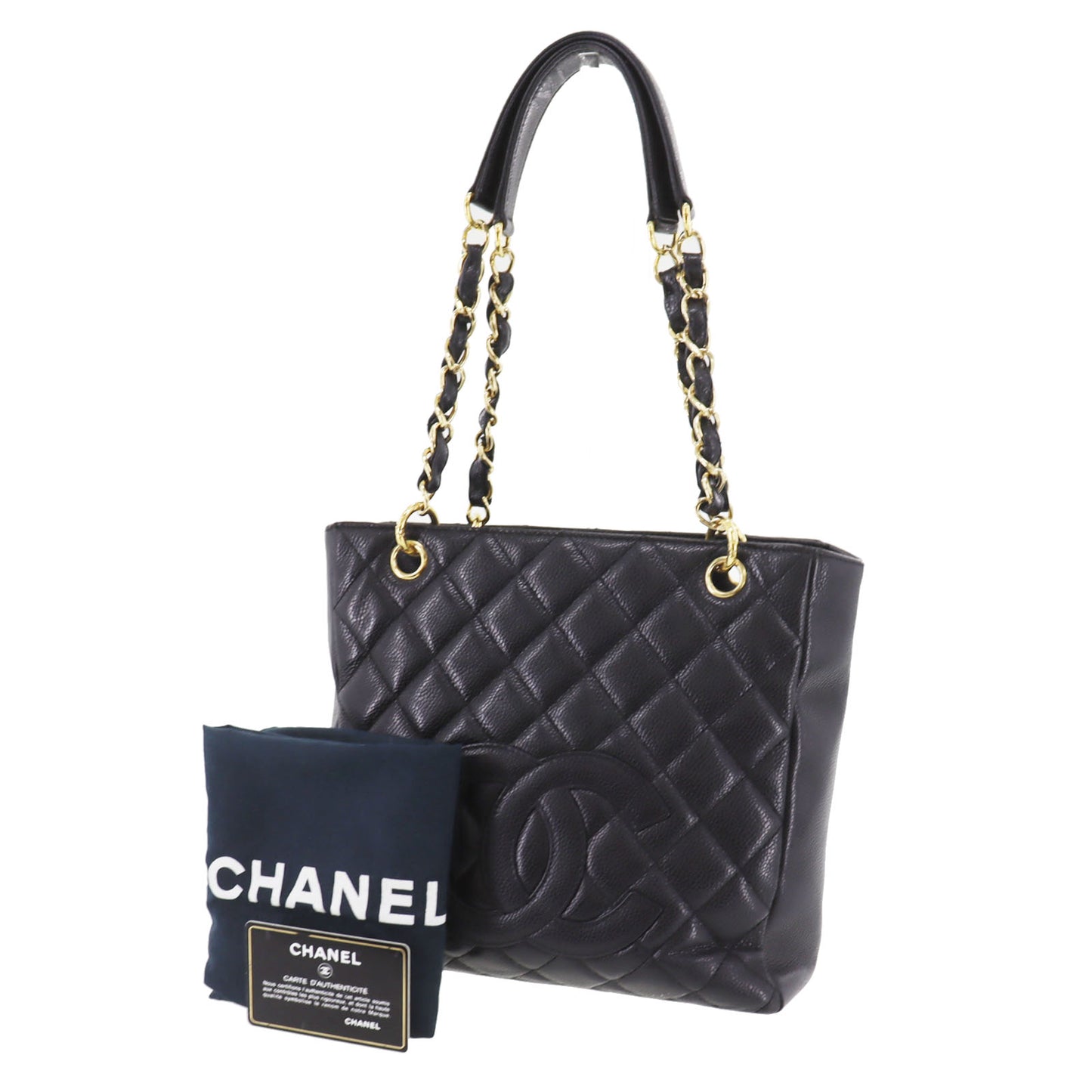 CHANEL Tote Handbag Black Caviar Skin Leather #CO81