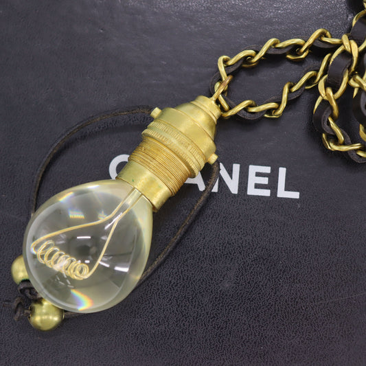 CHANEL Light Bulb Gold Plated Leather Long Necklace 94P #CL314
