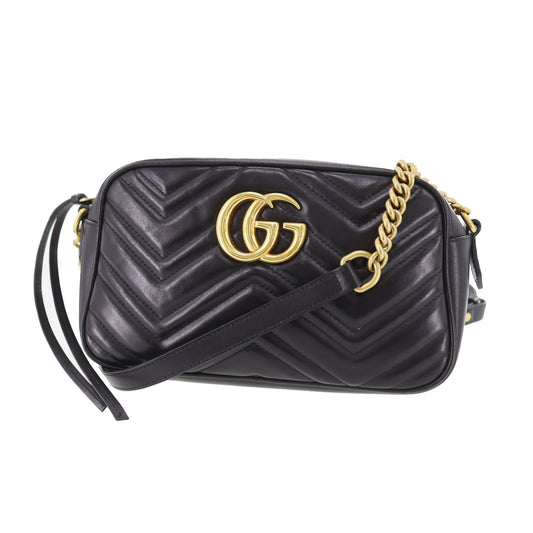 GUCCI GG Marmont Chain Shoulder Bag Black Leather #CW161