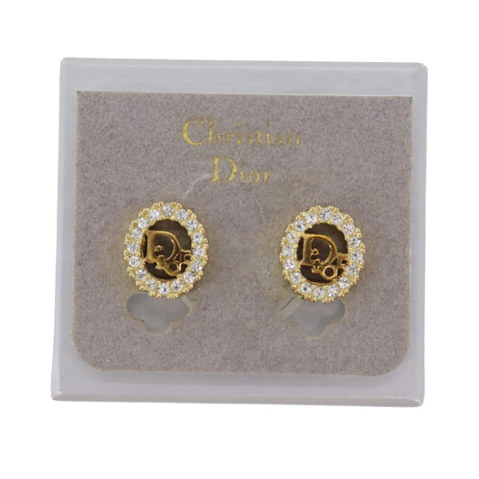 Christian Dior Used Rhinestone Earrings Gold Plated #EA84 #CS718