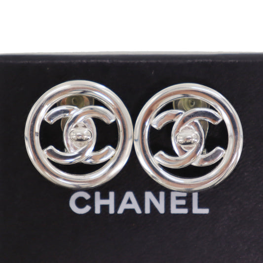 CHANEL CC Logos Circle Earrings Silver Clip-On 97 P #CH875