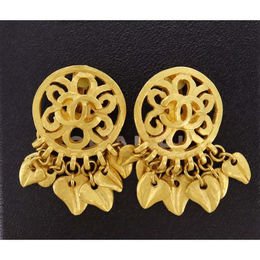 CHANEL CC Logos Earrings Gold Clip-On 95P  #AH668