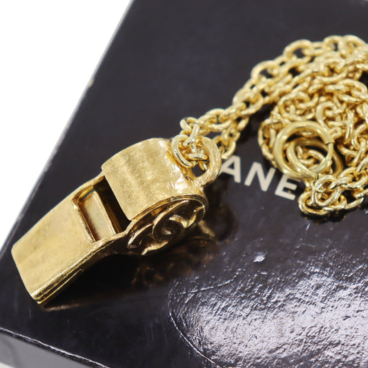 CHANEL CC Logos Whistle Pendant Necklace Gold Plated 95 P #CO88