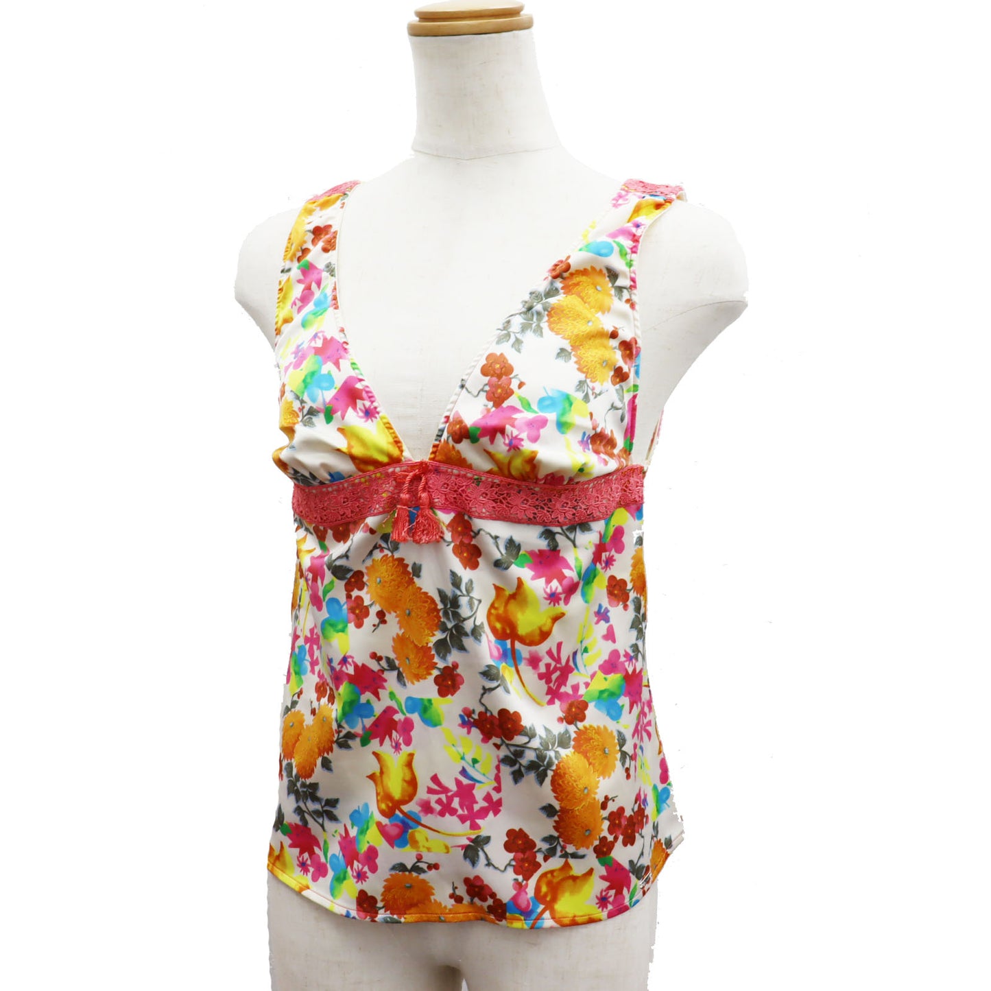 Christian Dior Flower Pattern Sleeveless Tops White Size 36 #AH568