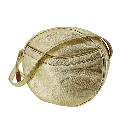 LOEWE Logos Shoulder Bag Gold Leather #AH517